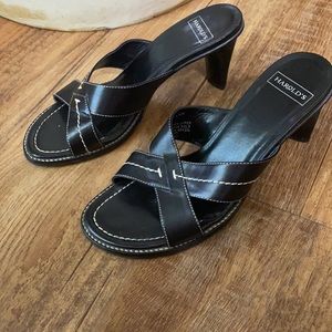 Harolds Fern black heels with cream stitching size 6